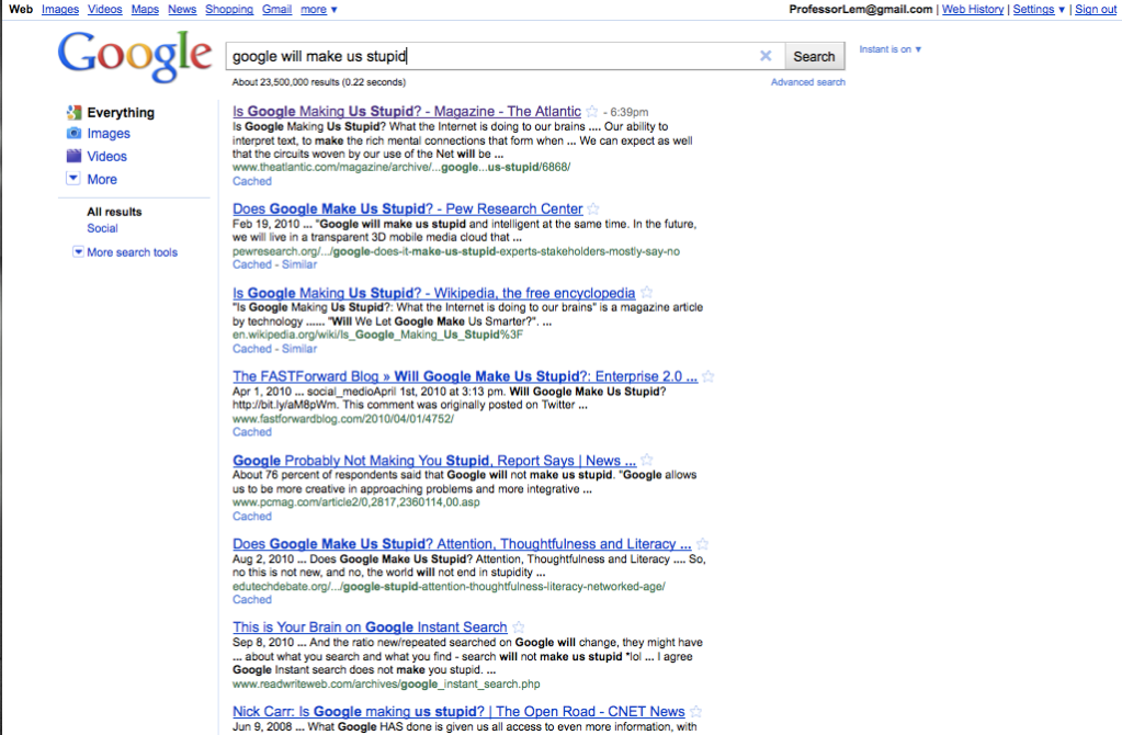 The Psychological Effects of Google&nbsp;Instant